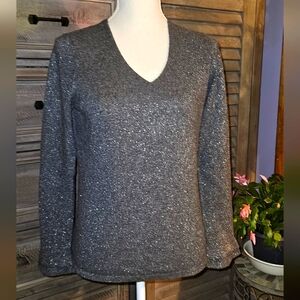 Ann Taylor Black Metallic Cashmere Sweater Sz MP Excellent Condition